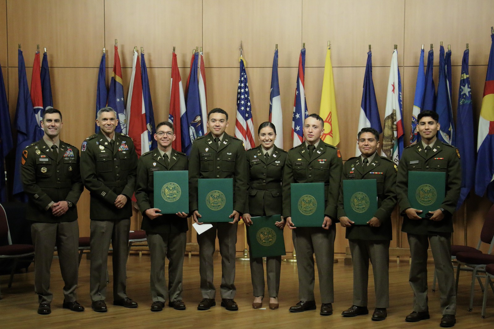 NMSU ROTC members standing in front of the Memorial Tower
